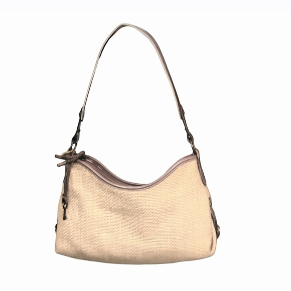 Fossil Vintage Beige Woven Straw Leather Shoulder Bag Purse - Picture 6 of 9